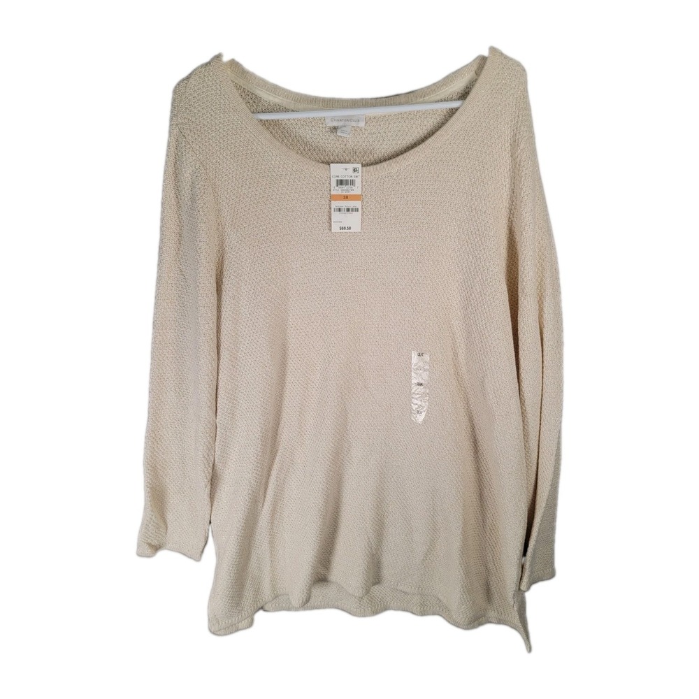Charter Club Metallic Sweater NWT 3X Womens Ivory Gold Sparkle Knit Tunic Top
